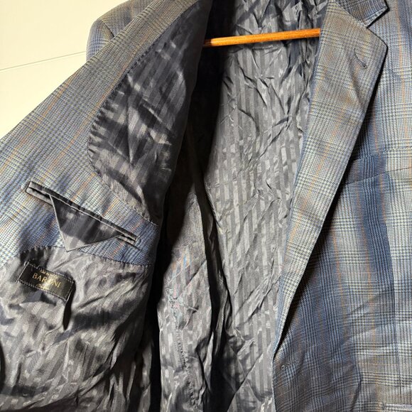 Baroni Silk & Wool by Tessilstrona Blazer Sport Coat Blue Plaid Sz 50L - Picture 12 of 12